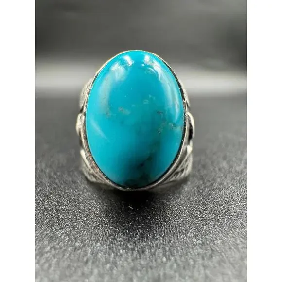 Vintage Navajo Turquoise Sterling Silver Ring Arthur J Williams Cabochon 12.69g - Picture 7 of 9